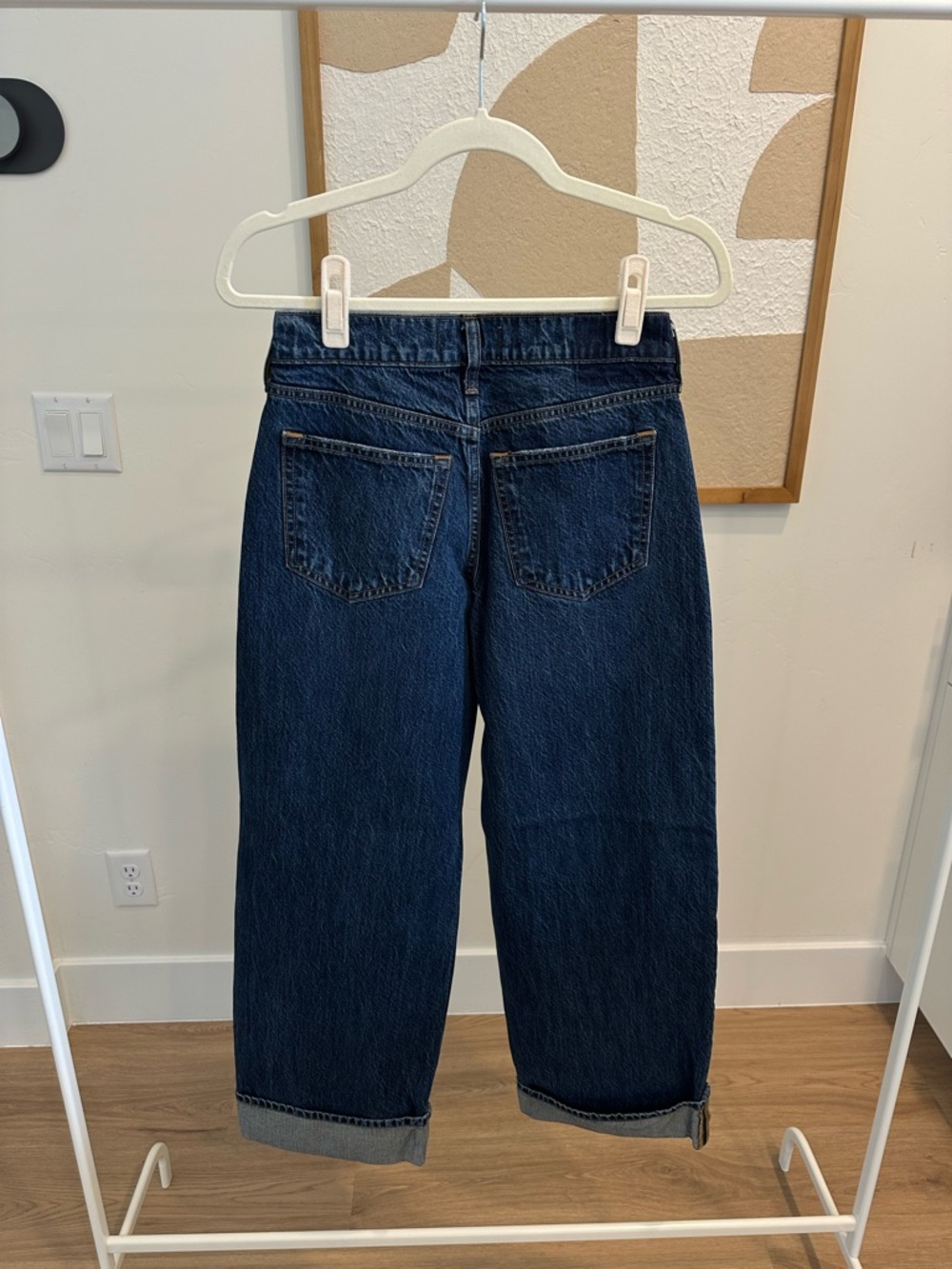 Dark Wash Wide-Leg Cuffed Jeans - Picture 2 of 3